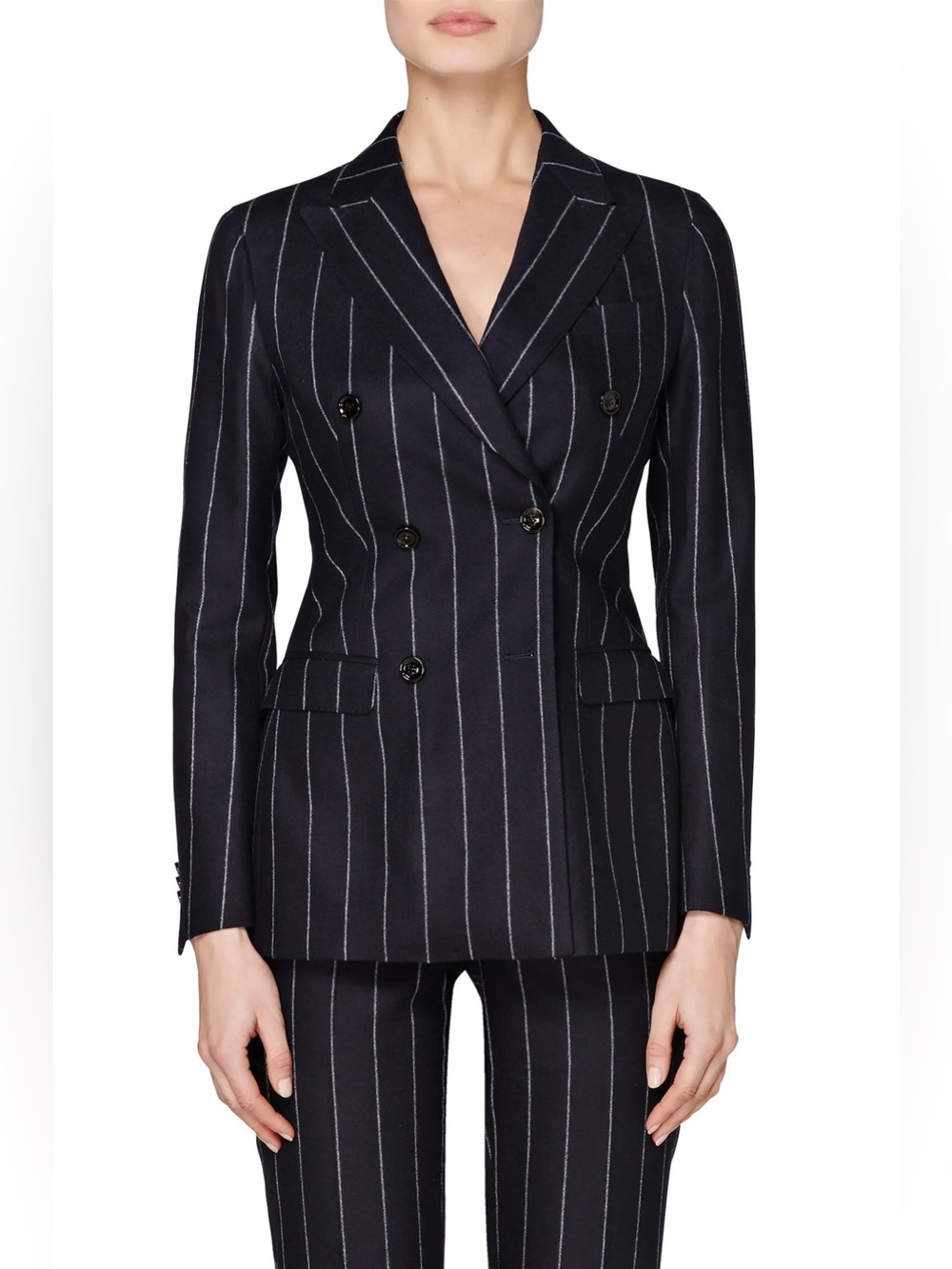 Suistudio Cameron Pinstripe Double Breasted Wool Suit Jacket